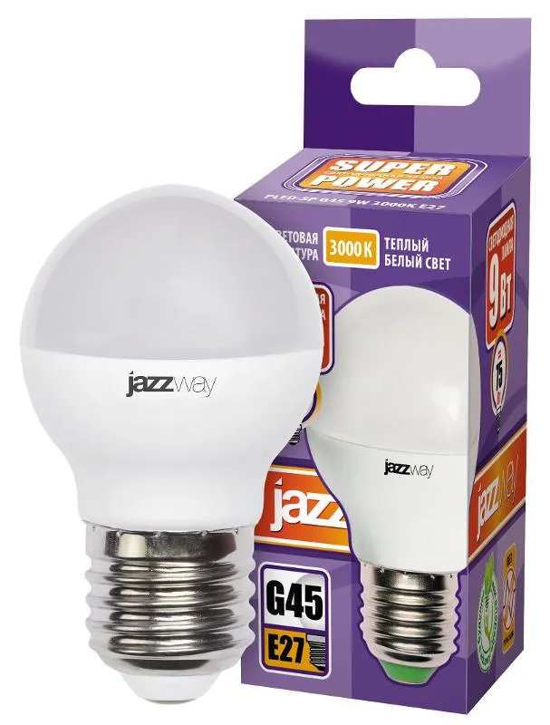 Лампа светодиодная LED 9Вт E27 230В 3000К PLED- SP G45 | 2859631A | Jazzway