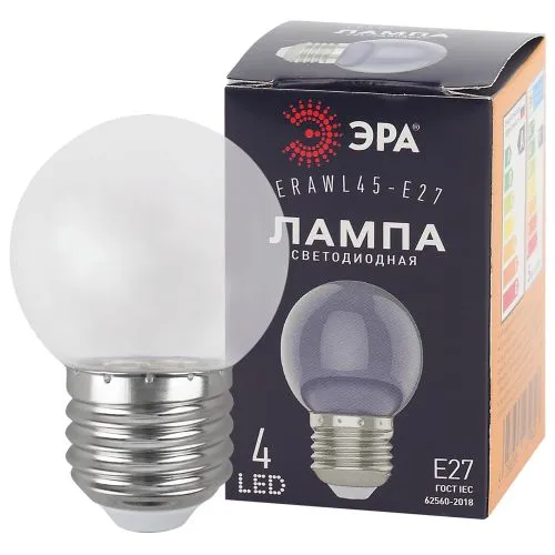 Лампы cветодиодные ERAWL45-E27 LED P45-1W-Е27 (диод. шар, прозр., 4SMD, 1W, E27, для белт-лайт) (10/