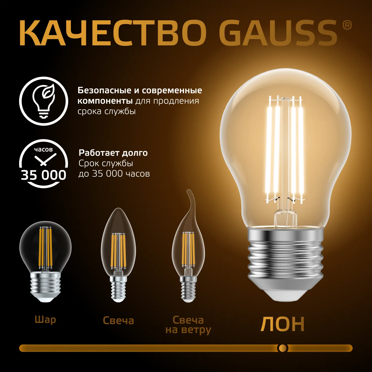 Лампа светодиодная филаментная Black Filament 8Вт A60 грушевидная 2700К тепл. бел. E27 740лм GAUSS 1