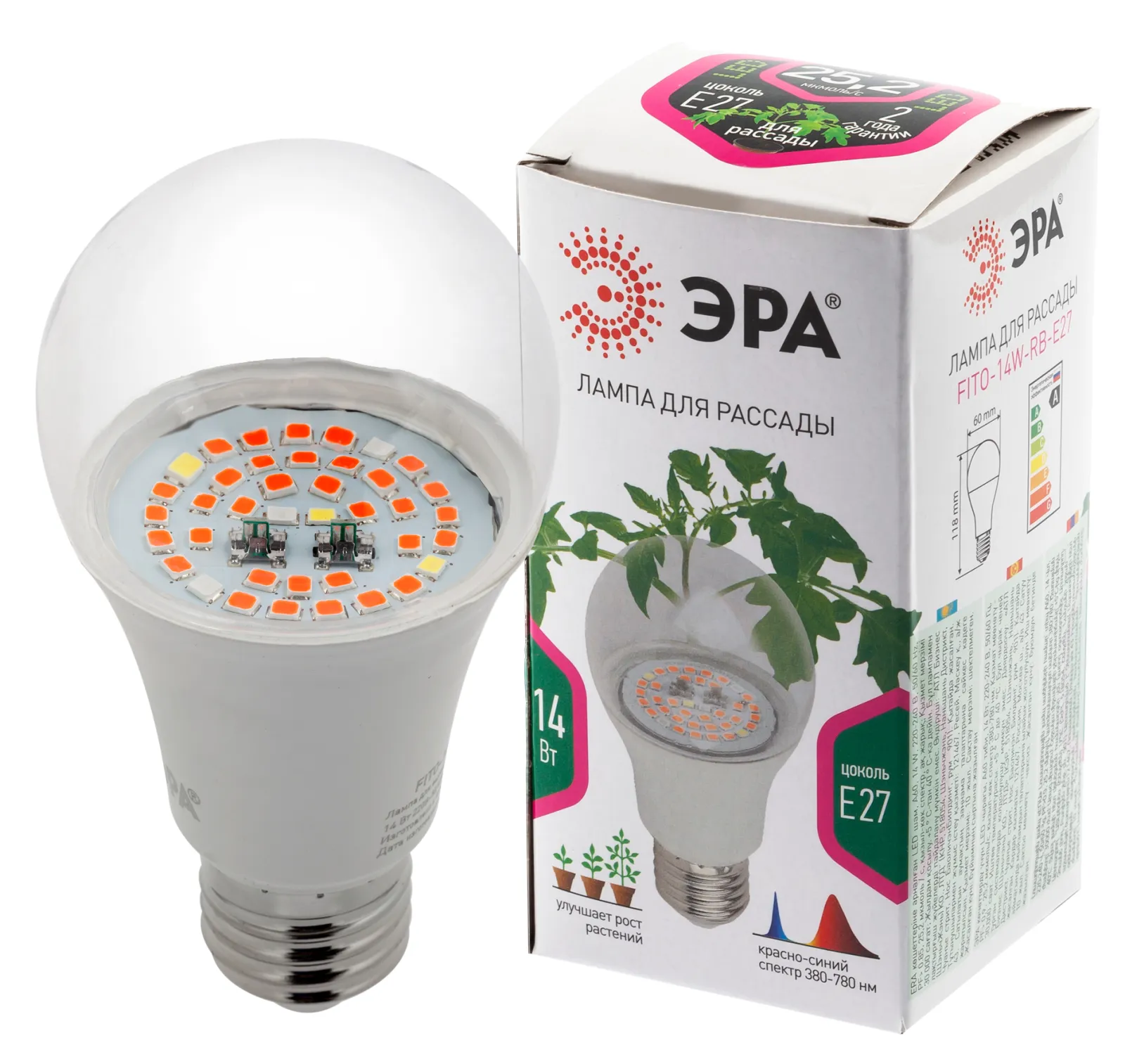 Светильник светодиодный для растений FITO-14W-RB-E27 | Б0050602 | ЭРА