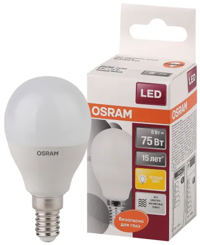 Лампа светодиодная LED STAR Classic P 8W, матовая колба, Е14 LSCLP75 8W/830 230V E14 10X1 RU | 40580