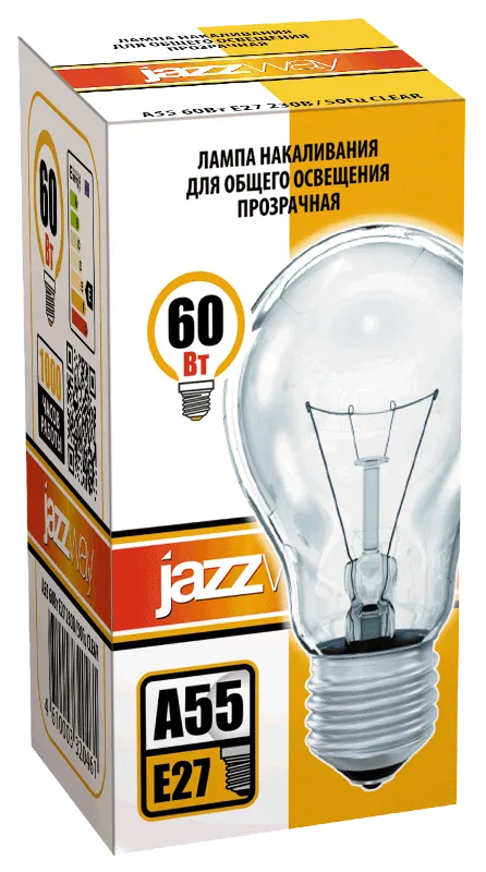 Лампа накаливания ЛОН  60Вт Е27 240В A55 clear (Б 230-60-5) | 3320461 | Jazzway