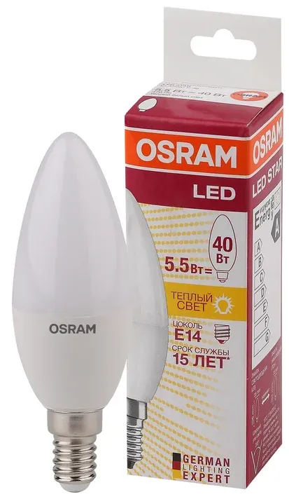 Лампа светодиодная LED Star Classic B 40 5W/827 5Вт свеча матовая 2700К тепл. бел. E14 470лм 220-240