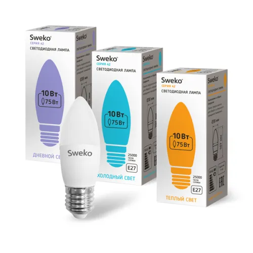Лампа Sweko 42LED-C35-10W-230-6500K-E27 (38759)