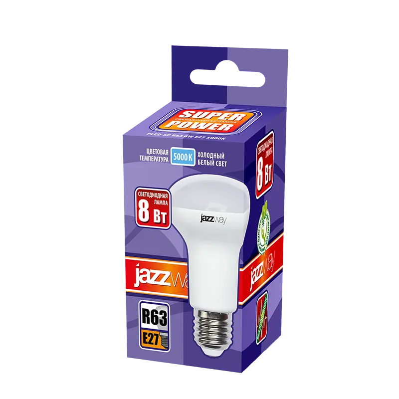 Лампа светодиодная LED 8Вт Е27 220В 5000К PLED- SP R63 отражатель (рефлектор) | 1033666 | Jazzway