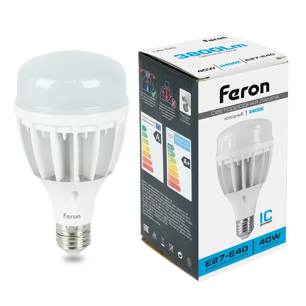 Лампа светодиодная LB-65 40Вт T100 6400К E27-E40 230В FERON 25538