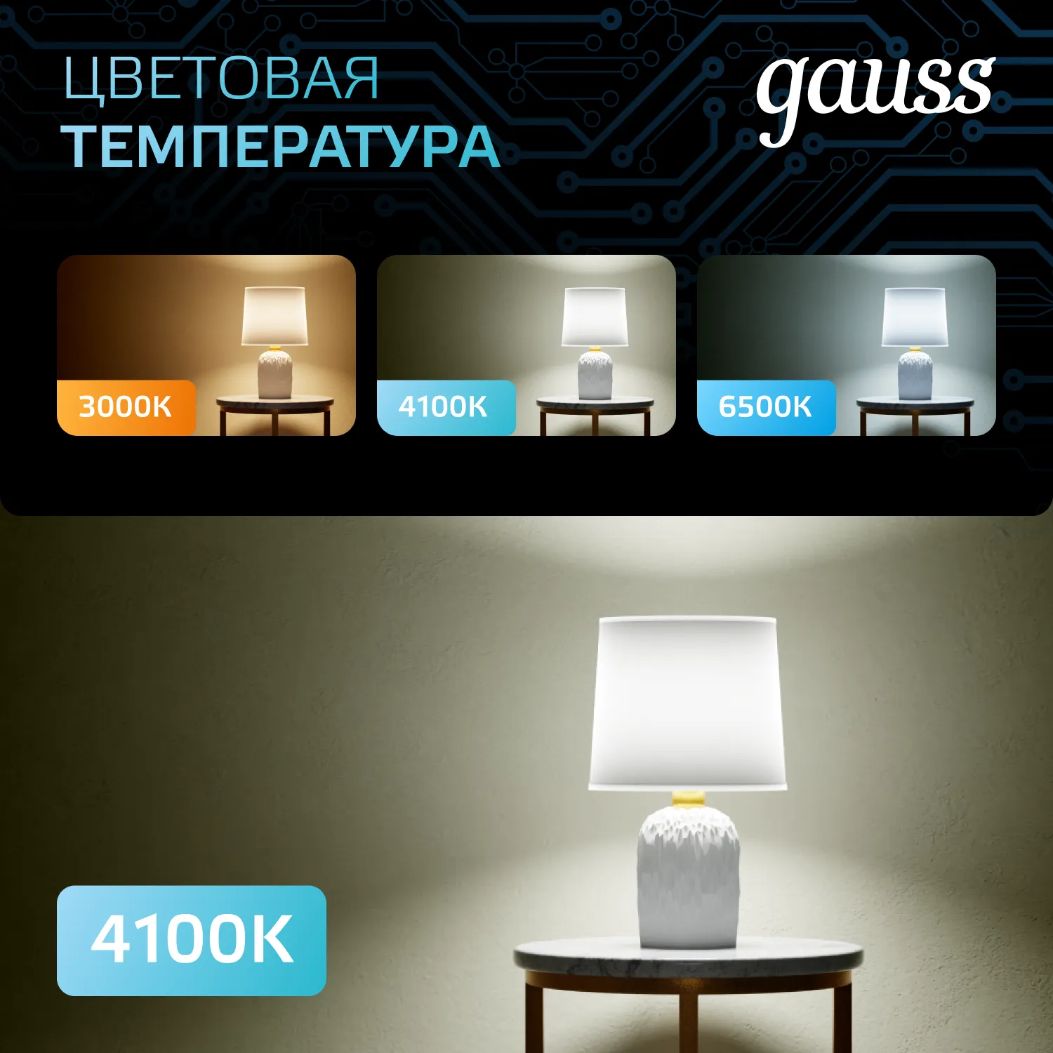 Лампа светодиодная Black 6.5Вт свеча на ветру 4100К нейтр. бел. E14 550лм GAUSS 104101207