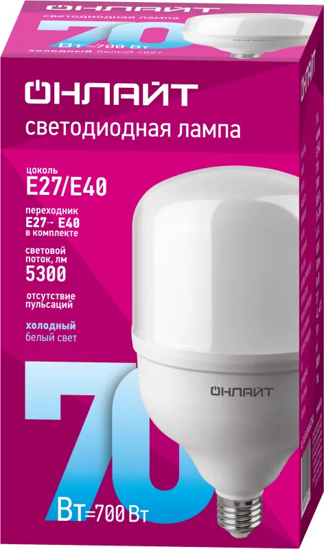 Лампа светодиодная высокомощная 82 907 OLL-T140-70-230-865-E27E40 70Вт 6500К холод. бел. E27/E40 530