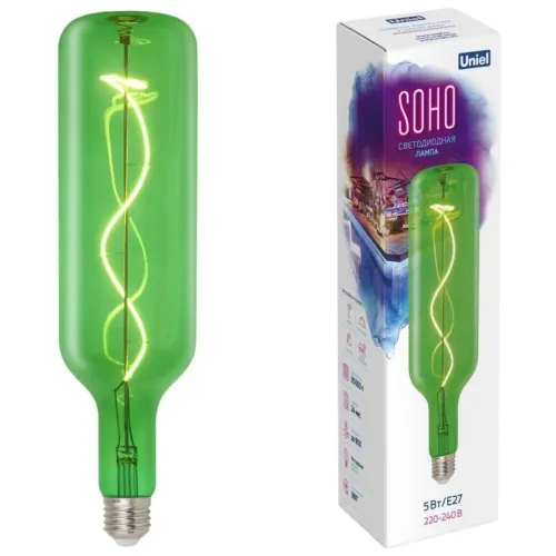Лампа светодиодная LED-SF21-5W/SOHO/E27/CW GREEN GLS77GR SOHO зел. колба спиральный филамент картон 
