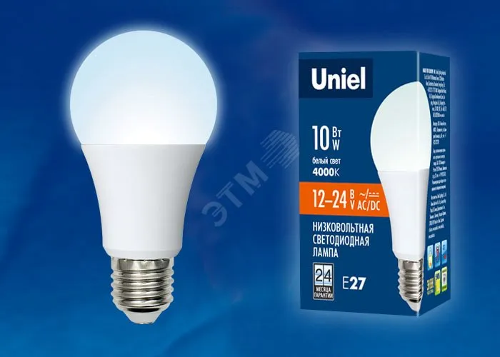 Лампа светодиодная LED-A60-10W/NW/E27 /FR/12-24V PLO55WH 10Вт грушевидная матовая 4000К нейтр. бел. 