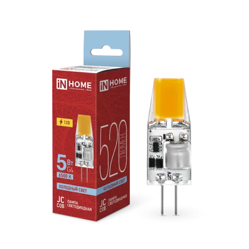 Лампа светодиодная LED-JC-COB 5Вт 12В G4 6500К 520лм IN HOME 4690612060279
