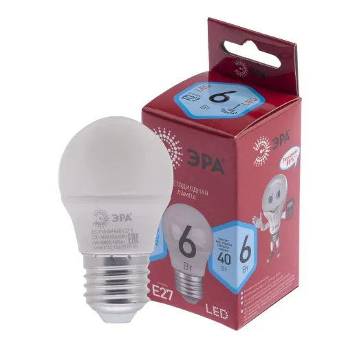 Лампа светодиодная RED LINE LED P45-6W-840-E27 R E27 / Е27 6Вт шар нейтральный белый свет | Б0049644