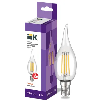 Лампа светодиодная LED CВ35 св.н/ветру 7Вт 230В 3000К E14 серия 360° | LLF-CB35-7-230-30-E14-CL | IE