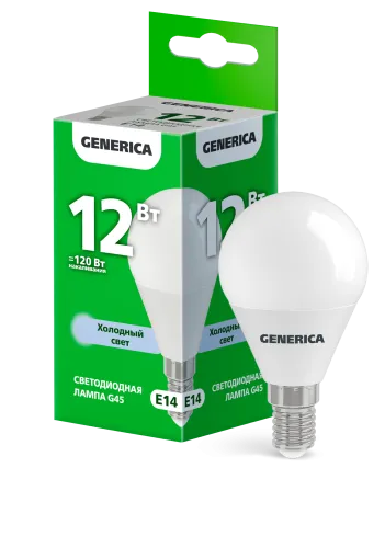 Лампа светодиодная G45 12Вт шар 6500К E14 230В GENERICA LL-G45-12-230-65-E14-G