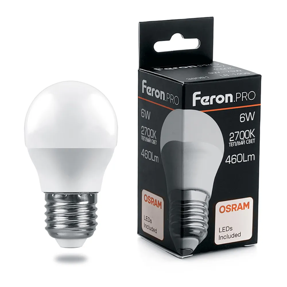 Лампа светодиодная LB-1406 6Вт G45 шар 2700К E27 230В FERON 38068