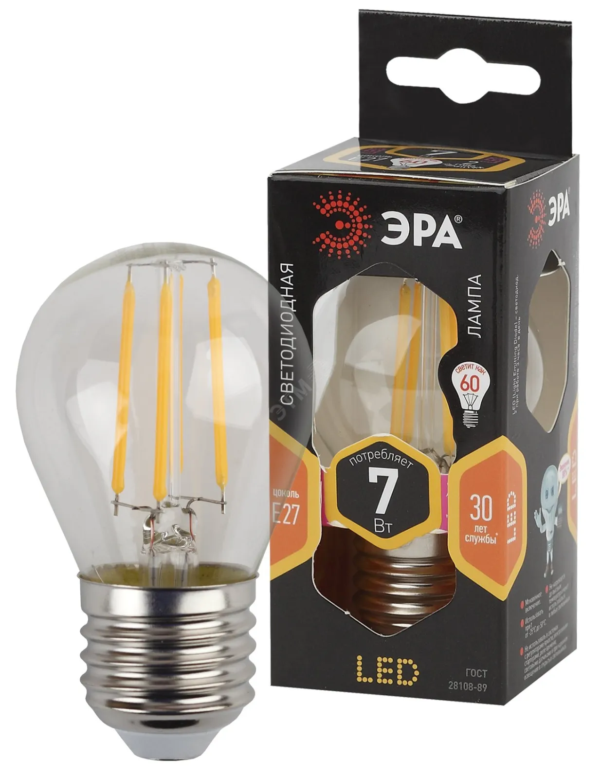 Лампа светодиодная филаментная F-LED P45-7W-827-E27 Эра Б0027948