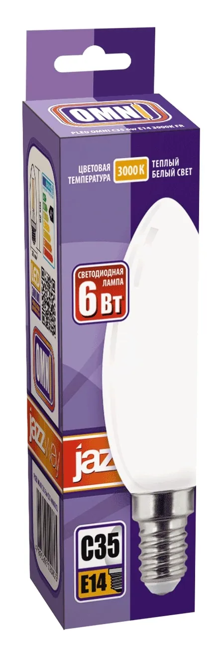 Лампа светодиодная филаментная PLED OMNI 6Вт C35 3000К тепл. бел. E14 230В/50Гц FR JazzWay 5020573