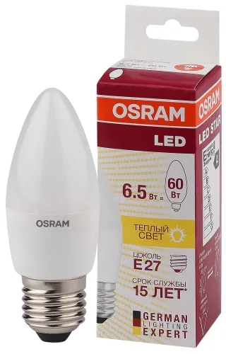 Лампа светодиодная 6.5 Вт E27 3000 K 550 Lm 200 град. OSRAM 4058075134232