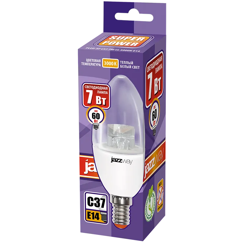 Лампа светодиодная 7 Вт E14 3000 K 540 Lm 320 град PLED Power JAZZWAY .2853097