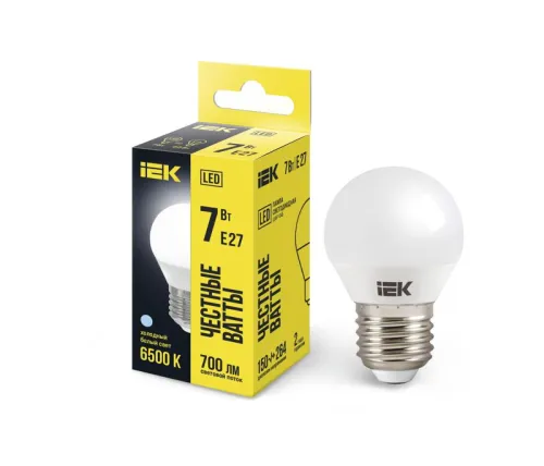 Лампа светодиодная ECO G45 7Вт шар 6500К E27 230В IEK LLE-G45-7-230-65-E27