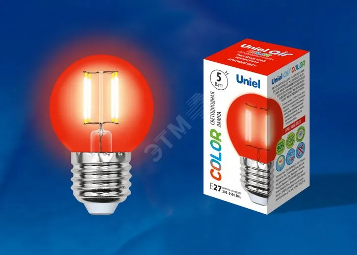 Лампа светодиодная LED-G45-5W/RED/E27 GLA02RD форма "шар" Air color красн. упак. картон Uniel UL-000