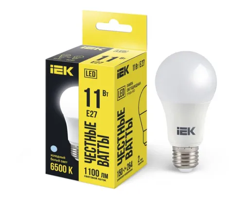 Лампа светодиодная LED 11Вт Е27 230В 6500К ECO А60 груша | LLE-A60-11-230-65-E27 | IEK