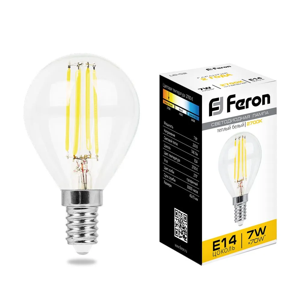 Лампа светодиодная LB-52 7Вт 2700К E14 230В FERON 25874