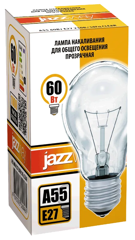 Лампа накаливания ЛОН  40Вт Е27 240В A55 clear (Б 230-40-5) | 3326623 | Jazzway