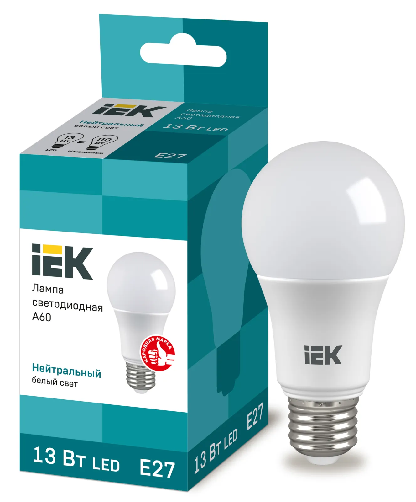 Лампа светодиодная LED 13Вт Е27 230В 4000К ECO А60 груша | LLE-A60-13-230-40-E27 | IEK