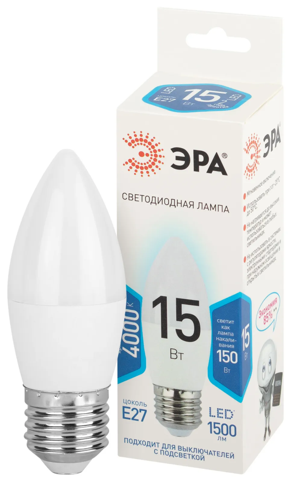 Лампа светодиодная STD LED B35-15W-840-E27 15Вт свеча нейтральный бел. свет Е27 Эра Б0066818