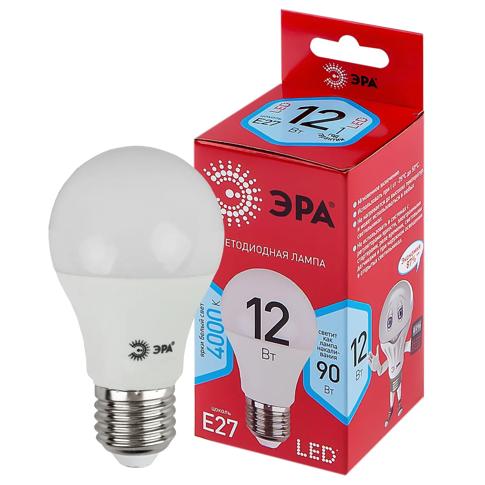 Лампа светодиодная LED A60-12W-840-E27 R (диод, груша, 12Вт, нейтр, E27) (10/100/2000) | Б0049636 | 