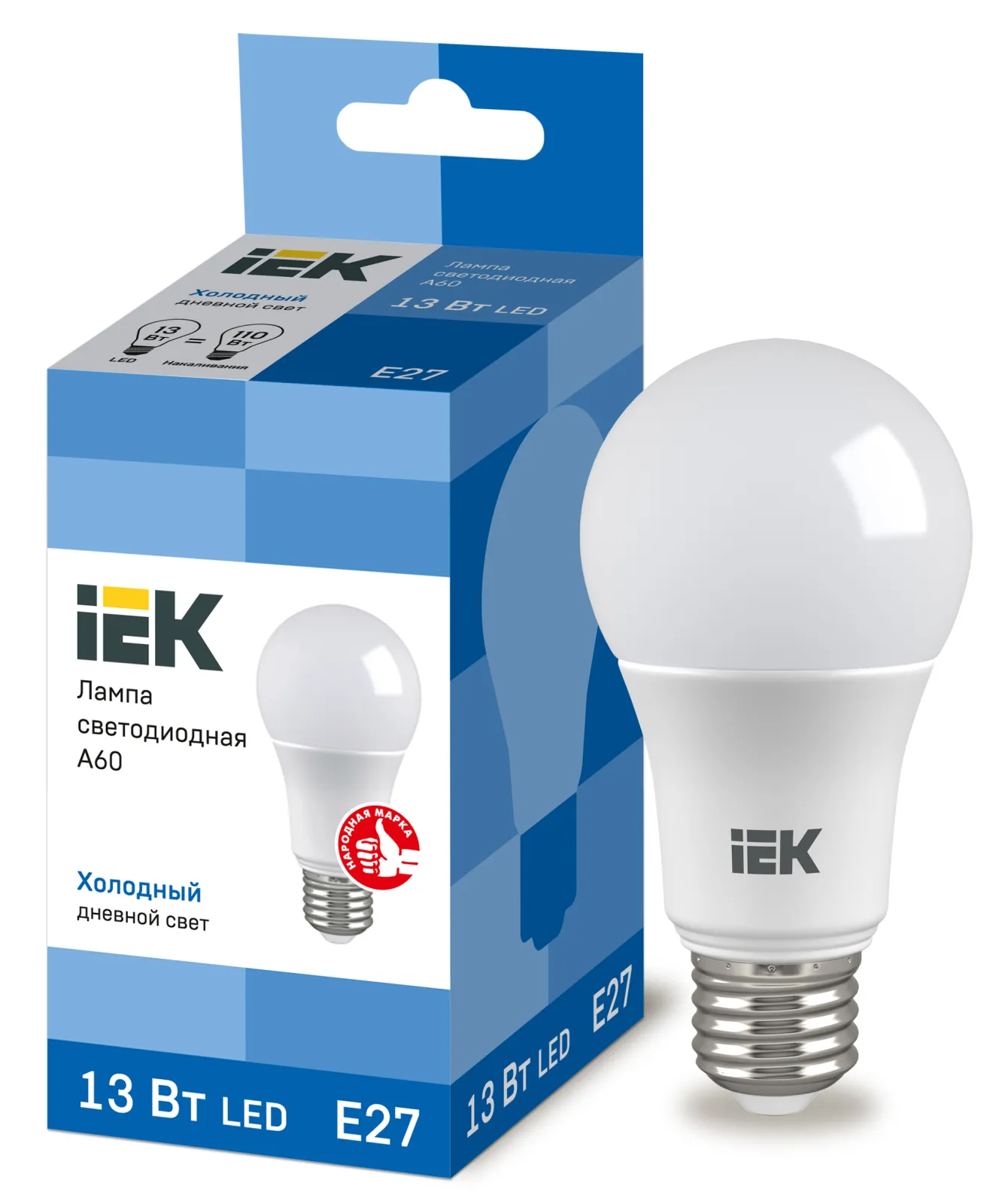 Лампа светодиодная LED 13Вт Е27 230В 6500К ECO А60 груша | LLE-A60-13-230-65-E27 | IEK