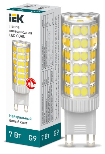 Лампа LED CORN капсула 7Вт 230В 4000К керамика G9 IEK LLE-CORN-7-230-40-G9