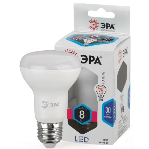 Лампа светодиодная LED 8Вт Е27 4000К СТАНДАРТ smd R63-8w-840-E27 | Б0028490 | ЭРА