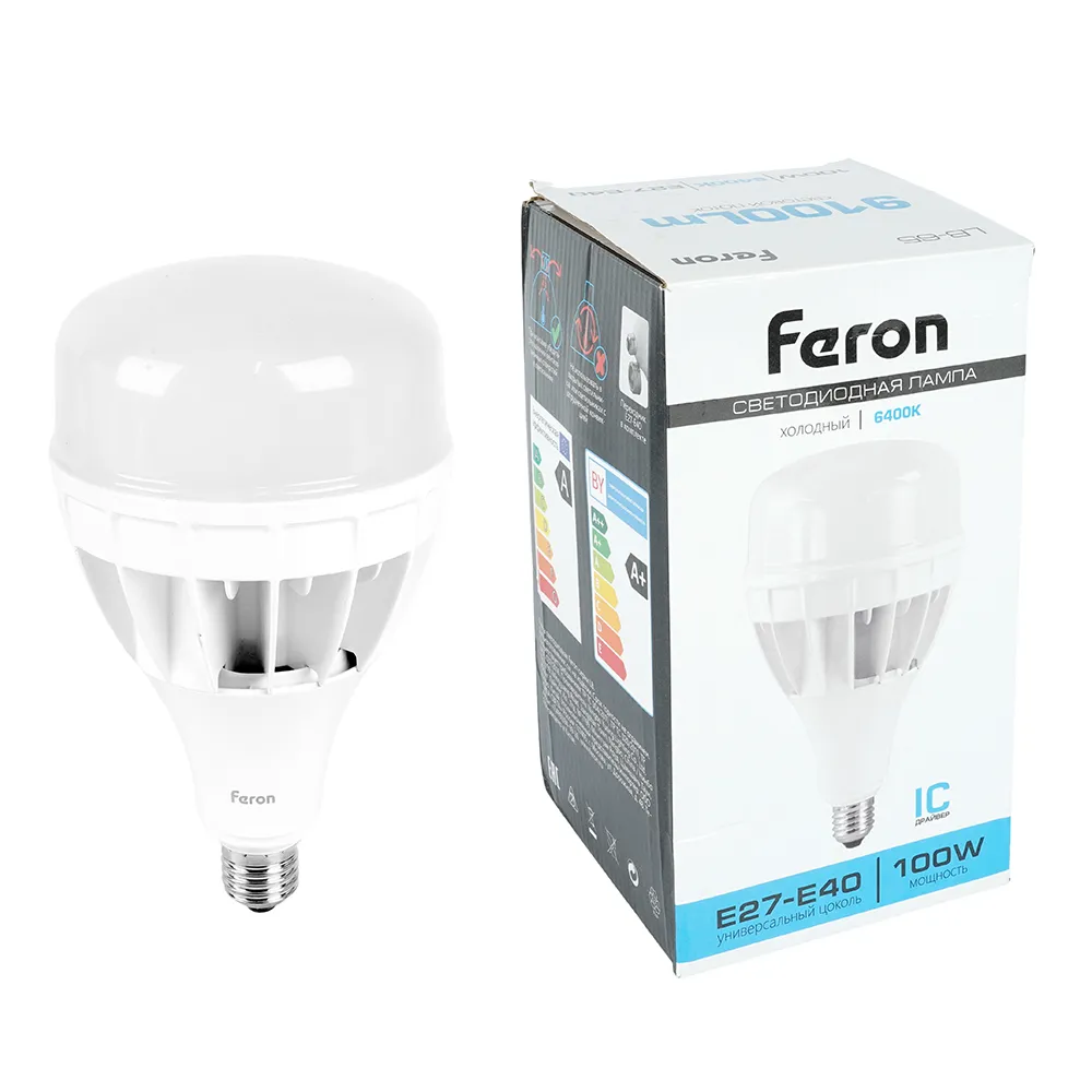 Лампа светодиодная LB-65 100Вт T160 6400К E27-E40 230В FERON 25827