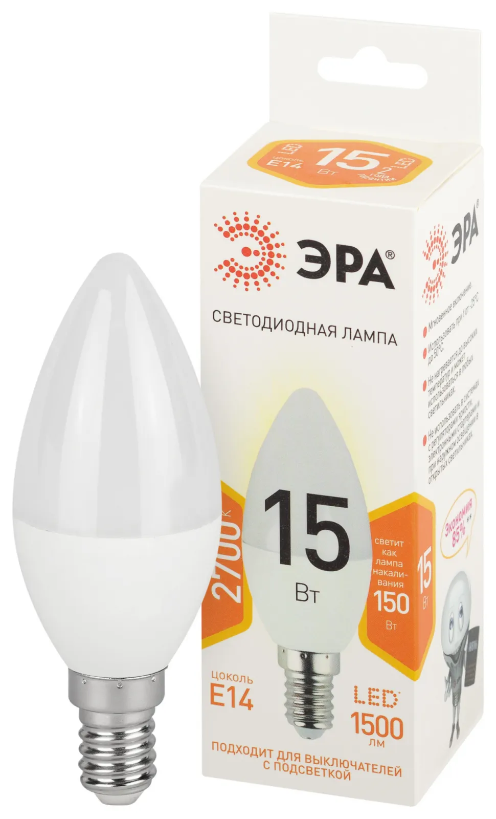 Лампа светодиодная B35-15W-827-E14 15Вт свеча теплый белый свет Е14 STD LED