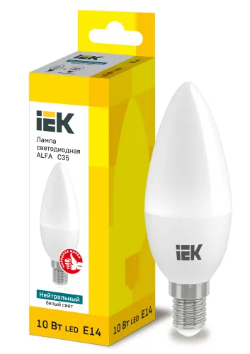 Лампа светодиодная Alfa 10Вт C35 свеча 4000К нейтр. бел. E14 230В IEK LLA-C35-10-230-40-E14