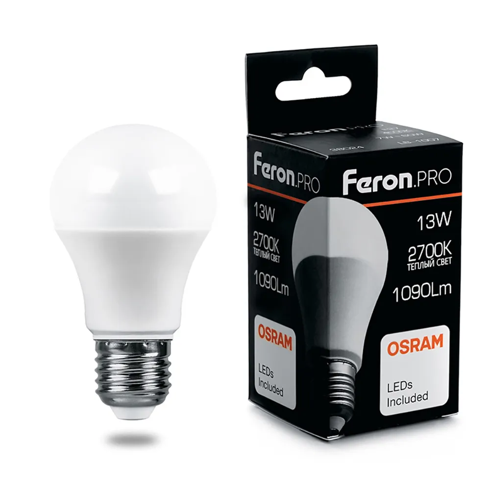 Лампа светодиодная LB-1013 13Вт A60 грушевидная 2700К E27 230В FERON 38032