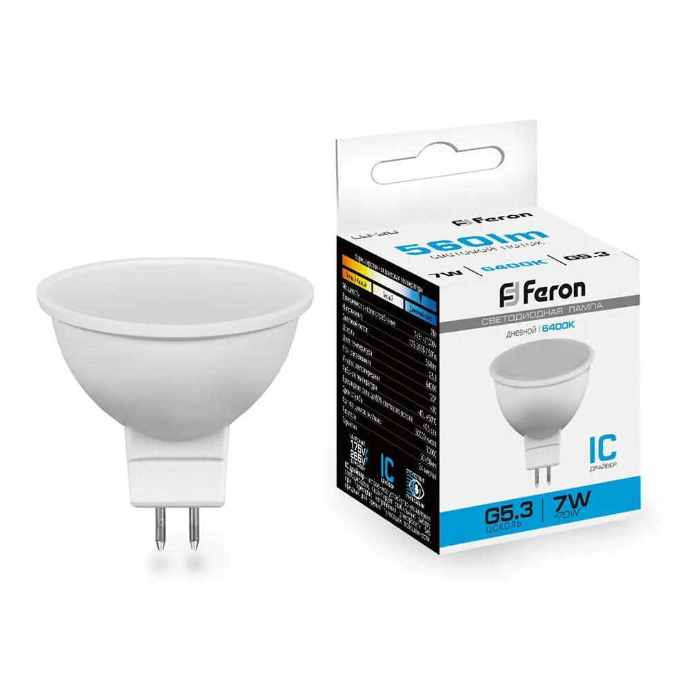 Лампа светодиодная LB-26 7Вт MR16 6400К G5.3 230В 80LED FERON 25237
