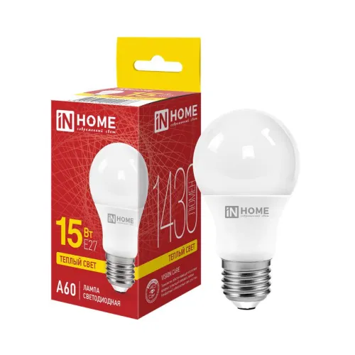 Лампа светодиодная LED-A60-VC 15Вт грушевидная 3000К тепл. бел. E27 1430лм 230В IN HOME 469061202026