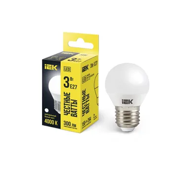 Лампа светодиодная LED 3Вт Е27 220В 4000К G45 шар | LLE-G45-3-230-40-E27 | IEK