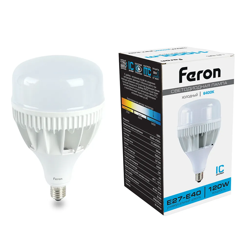 Лампа светодиодная LB-65 120Вт T150 6400К E27-E40 230В FERON 38197