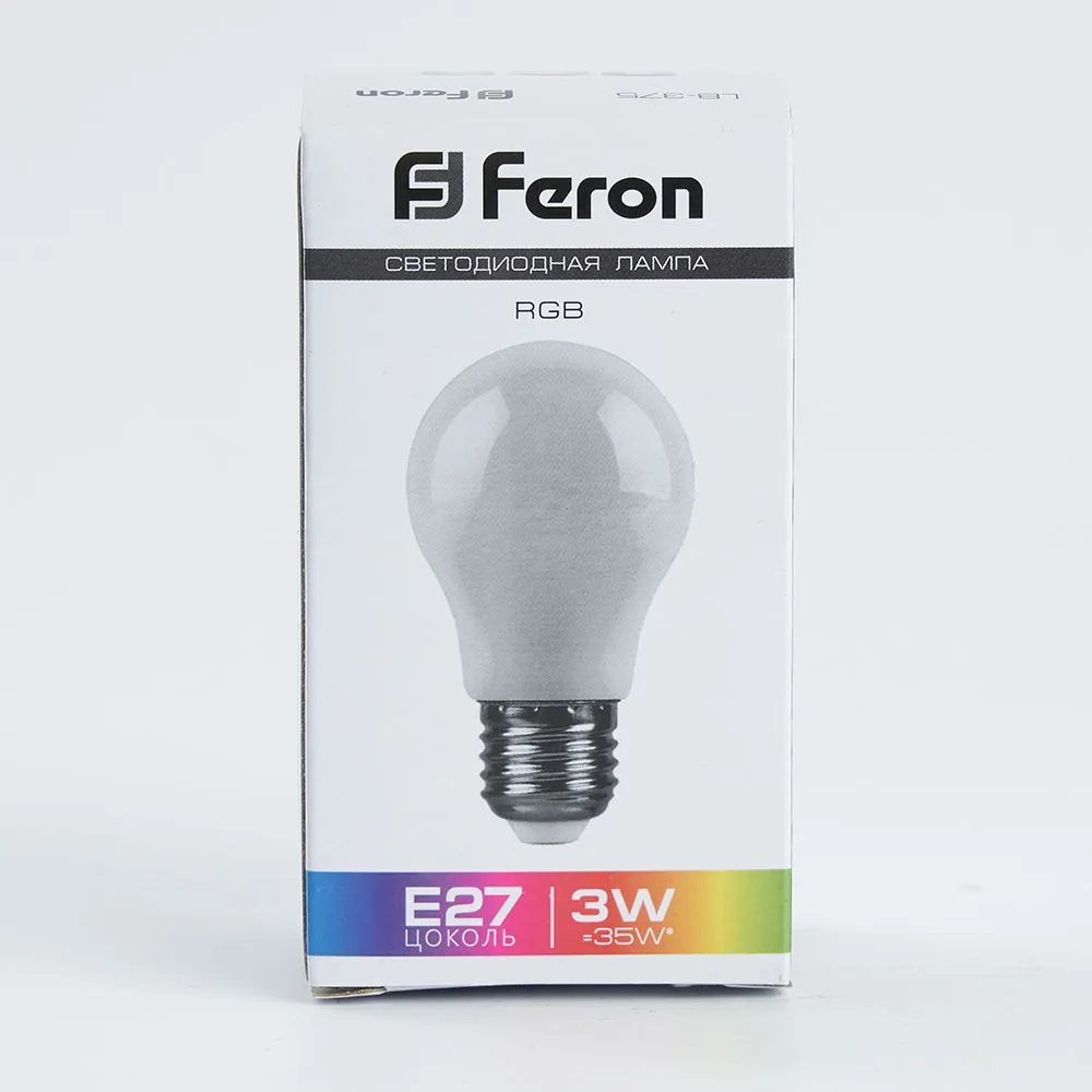 Лампа светодиодная LB-375 3Вт A50 грушевидная матовая E27 230В RGB плавная смена цвета FERON 38118