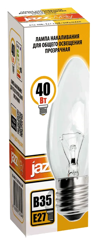 Лампа накаливания ЛОН  40Вт Е27 240В B35 clear | 3320546 | Jazzway