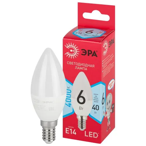 Лампа светодиодная RED LINE LED B35-6W-840-E14 R E14 / Е14 6 Вт свеча нейтральный белый свет | Б0051