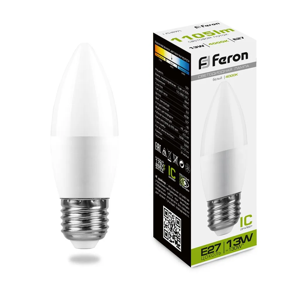 Лампа светодиодная LB-970 13Вт C37 свеча 4000К E27 230В FERON 38111