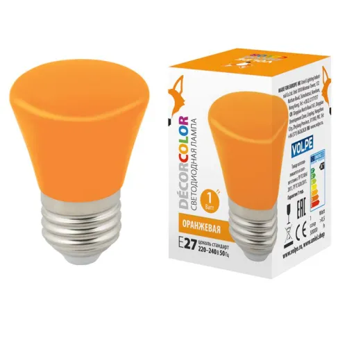 Лампа светодиодная LED-D45-1W/ORANGE/E27/FR/С BELL Колокольчик 1Вт матовая оранж. E27 декоративная (