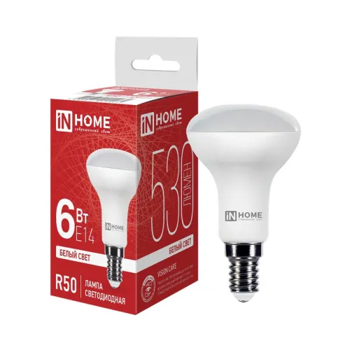 Лампа светодиодная LED-R50-VC 6Вт рефлектор 4000К нейтр. бел. E14 530лм 170-265В IN HOME 46906120242