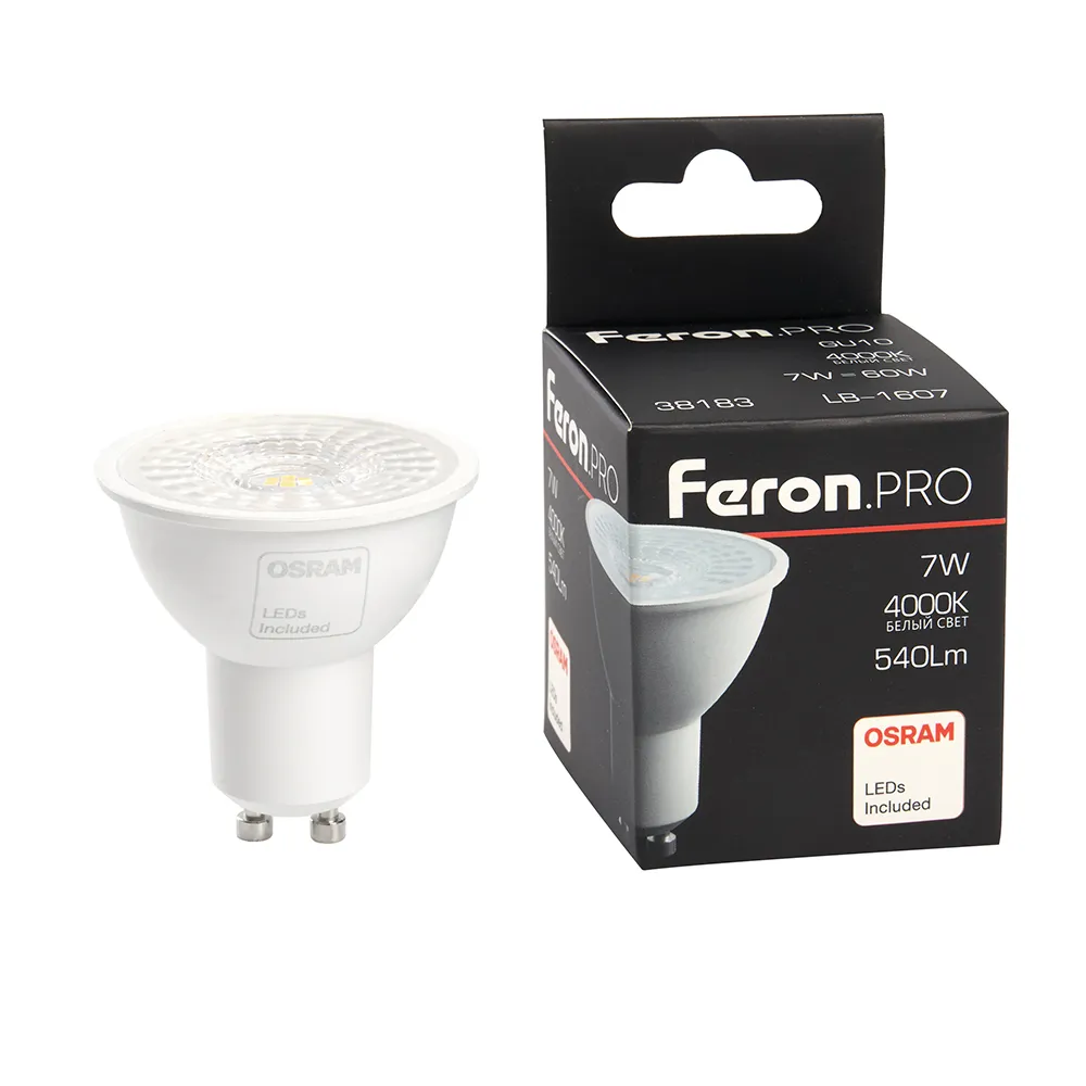 Лампа светодиодная LB-1607 7Вт MR16 4000К GU10 230В с линзой 110град. FERON 38183