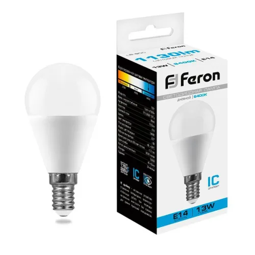 Лампа светодиодная LB-950 13Вт G45 шар 6400К E14 230В FERON 38103